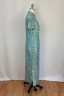 Vintage South Korean Qipao Dress in an aqua water print