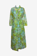 2 Piece Blue floral maxi dress with matching chiffon button front coat