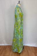 2 Piece Blue floral maxi dress with matching chiffon button front coat