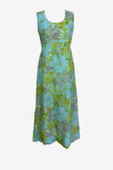 2 Piece Blue floral maxi dress with matching chiffon button front coat