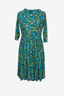 1960s aqua blue & green country print dress