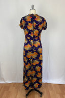 1970 prairie tea dress with Japanese inspired print