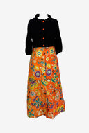 Vintage Night coat with an orange floral padded skirt and button thru top with sleeves