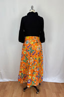 Vintage Night coat with an orange floral padded skirt and button thru top with sleeves
