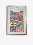 Vintage Around the world postcards in a tin