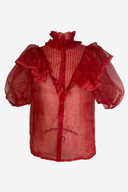 Ted Lapidus Sheer Red Ruffe Blouse