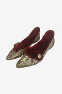 Vintage Betta 1960s Metallic Faux Fur Trim Slip On Flats