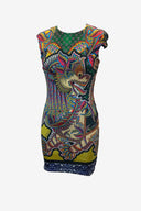 Just Cavalli Cap Sleeve Dragon Print Mini Dress