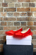 Simone Rocha X H&M Red Satin & Ostrich Flat Pumps image 1