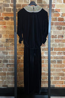 1980s Oscar De La Renta Black Velvet Rhinestone Two Piece Midi Dress image 3
